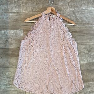 Olivia Grey Elegant Lace Halter Top - Pink